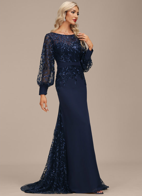 Robe Longue Bleue Sirène Dentelle Soirée - gallery 2