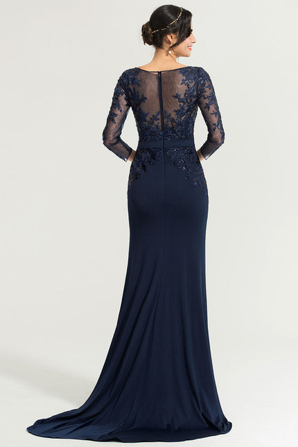Robe de Soirée Longue Bleue En Dentelle Élégante - gallery 2
