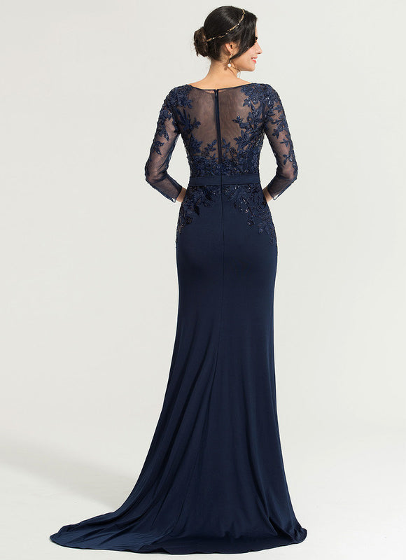 Robe de Soirée Longue Bleue En Dentelle Élégante - gallery 2