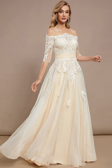 Robe De Soirée Beige Paillette - gallery 1