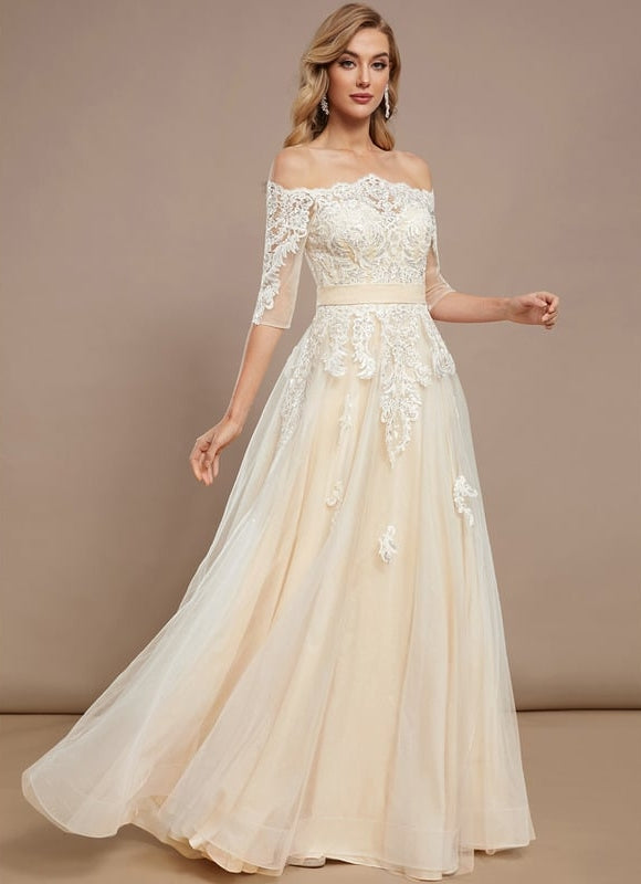 Robe De Soirée Beige Paillette - gallery 1