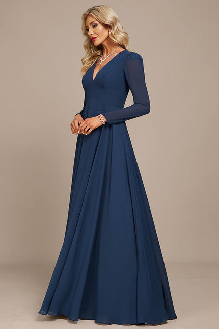 Robe Longue Bleue Mousseline Soirée - gallery 3