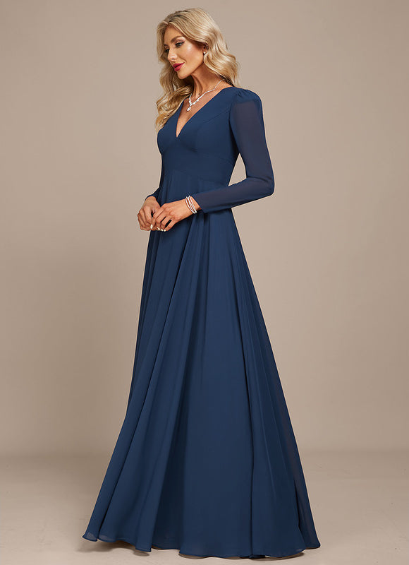 Robe Longue Bleue Mousseline Soirée - gallery 3