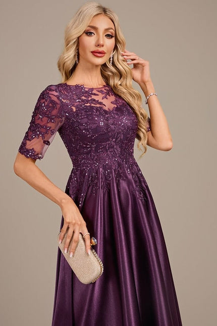 Robe de Soirée Satinée Violette - gallery 1