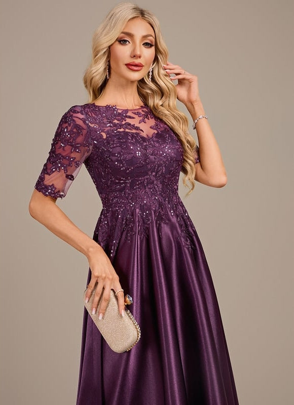 Robe de Soirée Satinée Violette - gallery 1