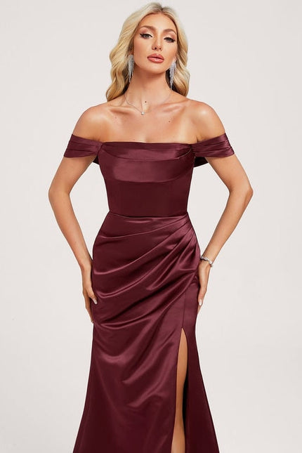 Robe de Soirée Satin Bourgogne - gallery 3