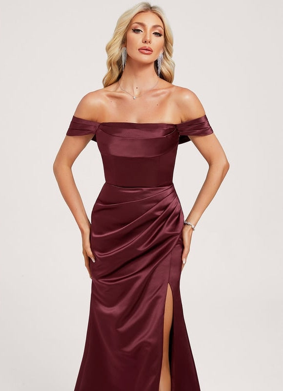 Robe de Soirée Satin Bourgogne - gallery 3