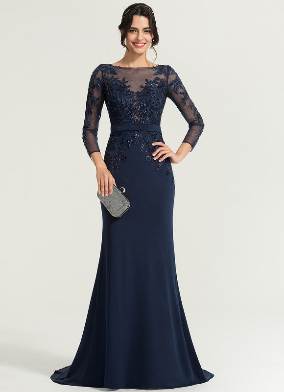 Robe de Soirée Longue Bleue En Dentelle Élégante - gallery 3