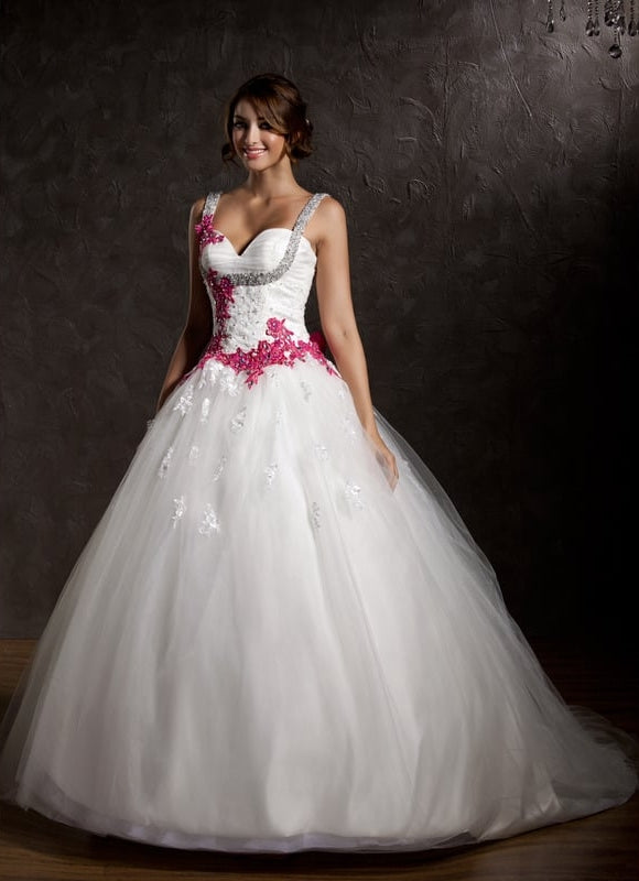 Robe de Soirée Longue Mariée Blanche Avec Dentelle Et Fronces - gallery 2
