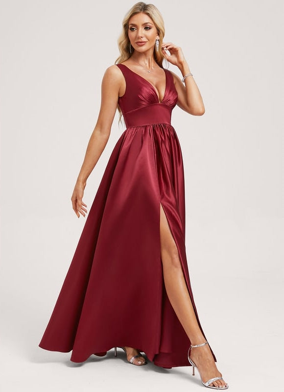 Robe de Soirée Satin Mauve Élégant - gallery 1