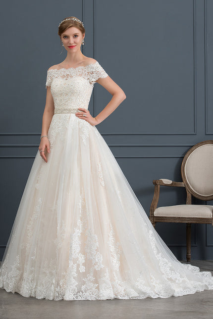 Robe de Soirée Longue Blanche Princess Épaules Dénudées - gallery 4