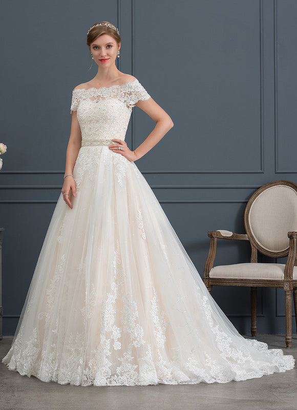 Robe de Soirée Longue Blanche Princess Épaules Dénudées - gallery 4