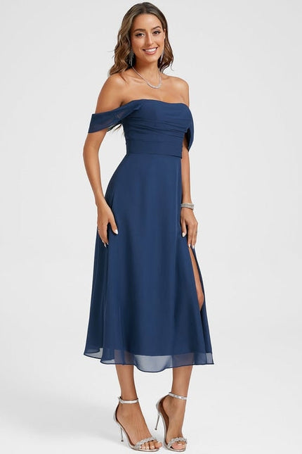 Robe de Soirée Mousseline Marine - gallery 3