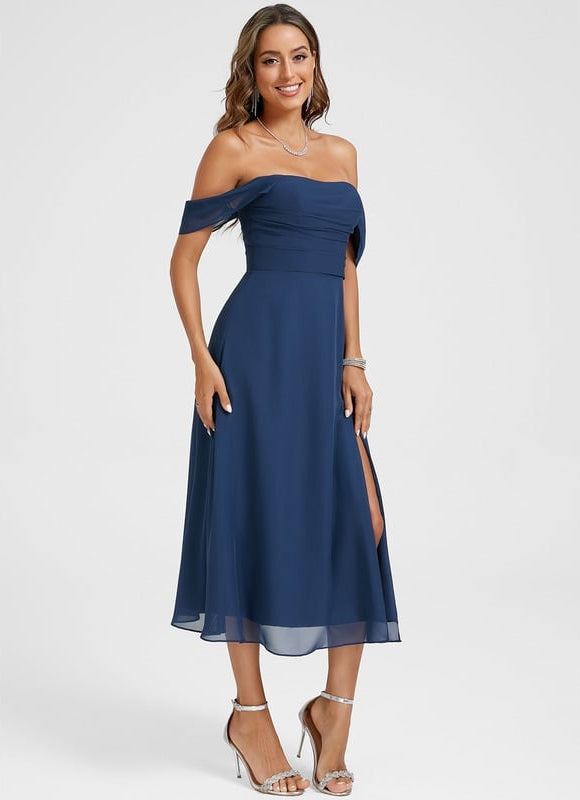 Robe de Soirée Mousseline Marine - gallery 3