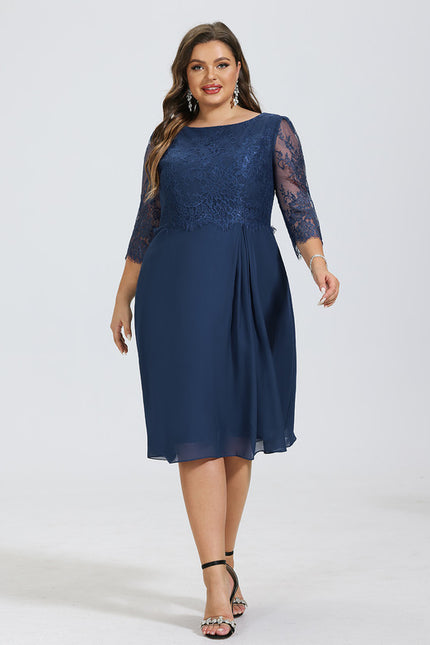 Robe de Soirée Longue Bleu Dentelle Mousseline - gallery 8