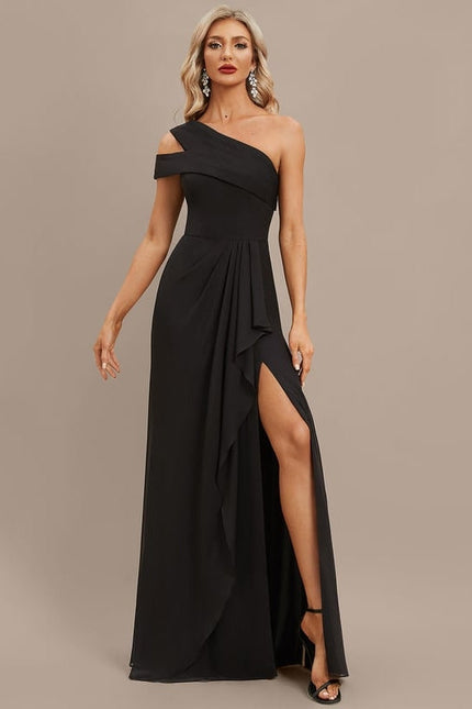 Robe de Soirée Satin Noir Élancé