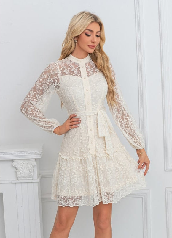 Robe de Soirée Dentelle Écrue