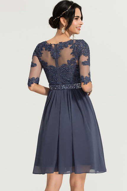 Robe de Soirée Longue Bleue Dentelle Mousseline Élégante - gallery 2
