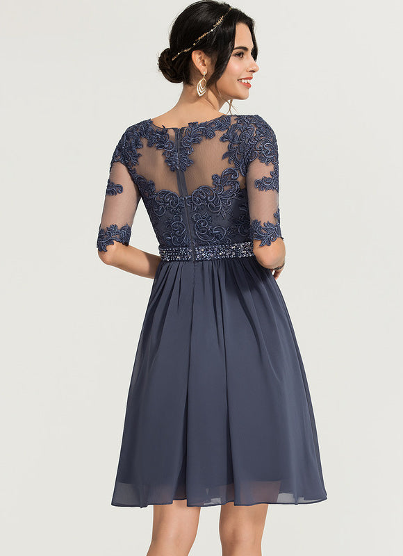 Robe de Soirée Longue Bleue Dentelle Mousseline Élégante - gallery 2