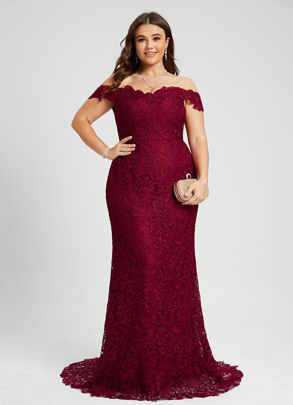 Robe de Soirée Bordeaux Dentelle - gallery 7