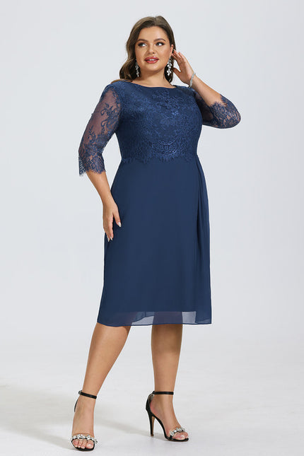 Robe de Soirée Longue Bleu Dentelle Mousseline - gallery 9