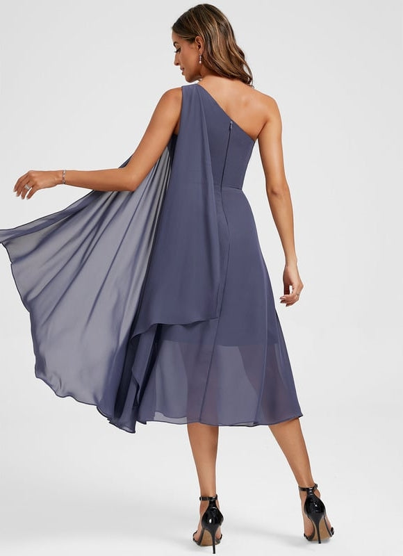 Robe de Soirée Asymétrique Marine - gallery 5