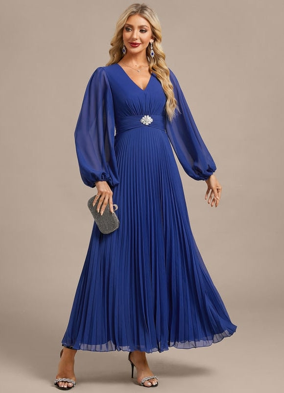 Robe de Soirée Bleu Plissé Élégant - gallery 5