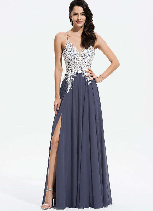 Robe Longue Vert Mousseuline Élégante Soirée