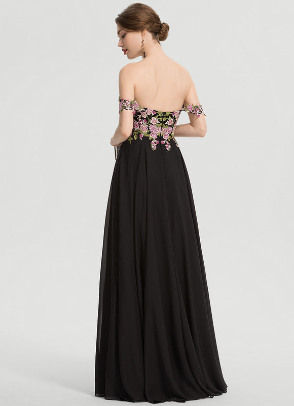 Robe de Soirée Longue Noire Princess Dentelle Floral - gallery 4