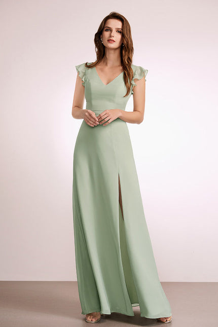 Robe de Soirée Mousseline Beige - gallery 3