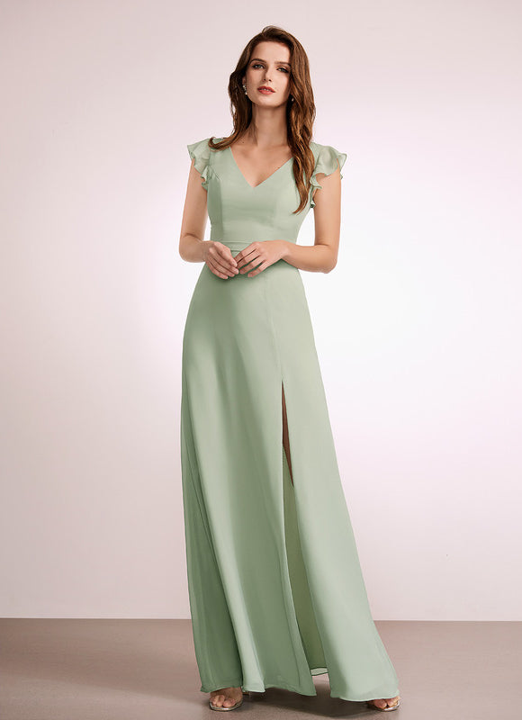Robe de Soirée Mousseline Beige - gallery 3
