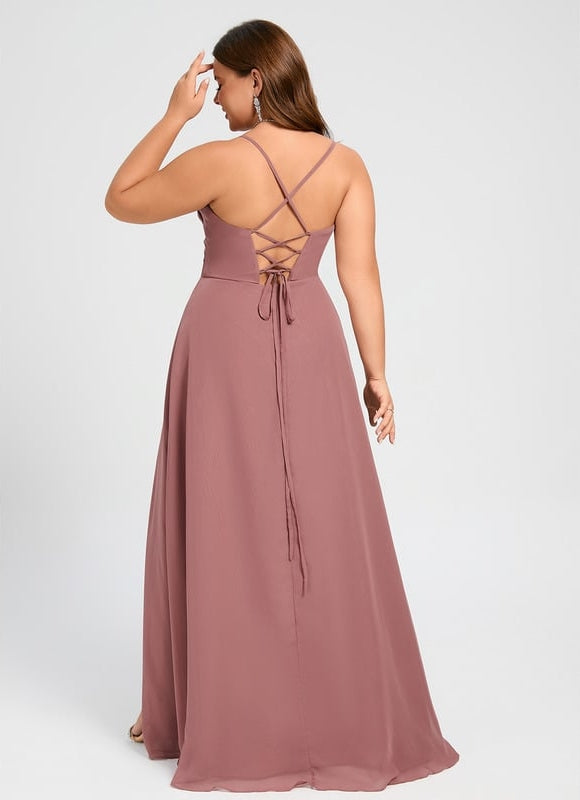 Robe de Soirée Mousseline Beige - gallery 7