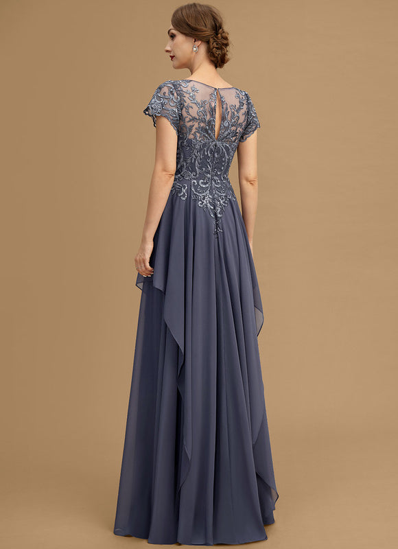 Robe de Soirée Longue Bleu Marine Dentelle Mousseline Volants - gallery 2