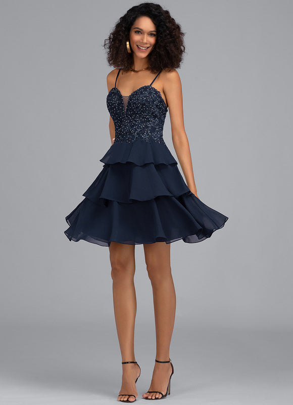 Robe de Soirée Longue Bleu Marine Dentelle Paillettes - gallery 1