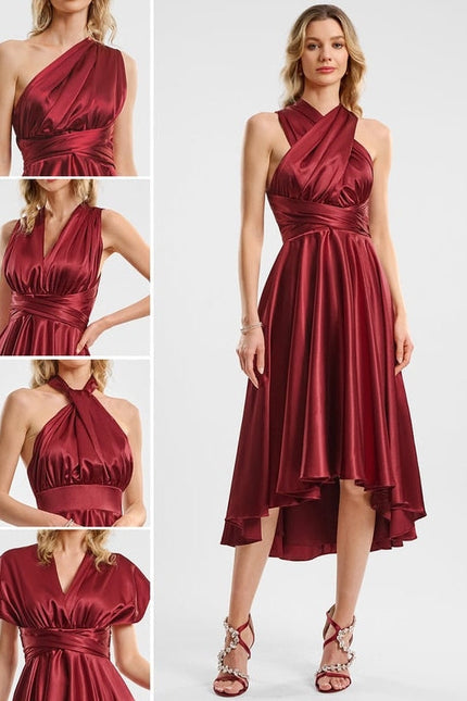 Robe de Soirée Rouge Satiné Moderne