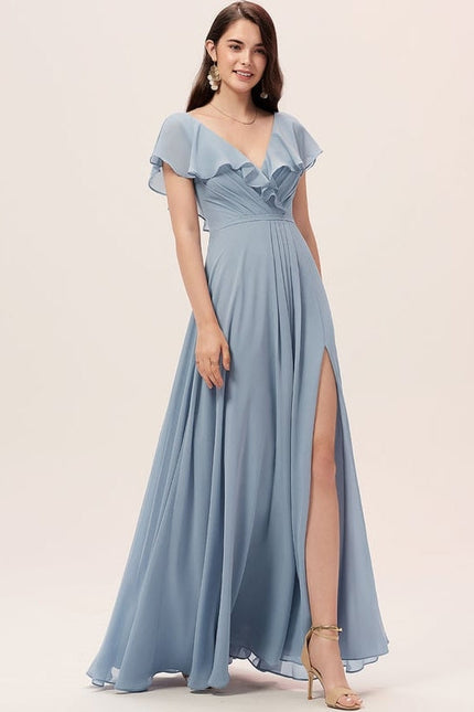 Robe de Soirée Mousseline Beige - gallery 2