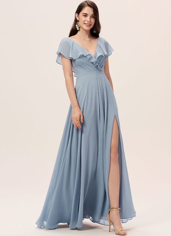 Robe de Soirée Mousseline Beige - gallery 2
