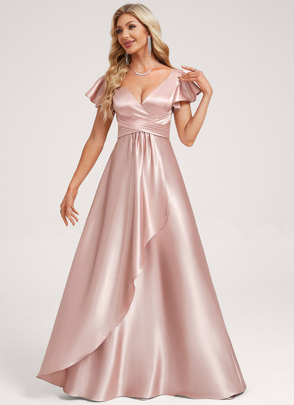 Robe de Soirée Satin Vert Pâle - gallery 1