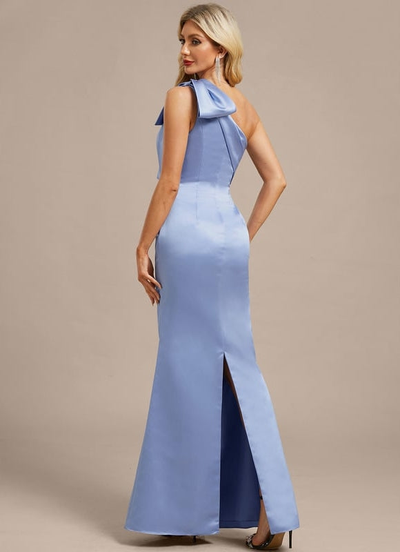 Robe de Soirée Satin Asymétrique Bleu - gallery 6