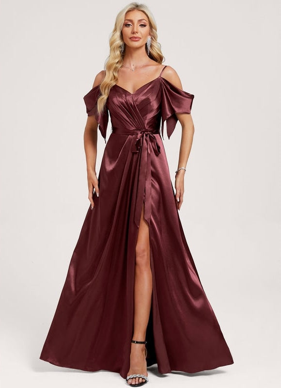 Robe de Soirée Satin Vert Pâle - gallery 1