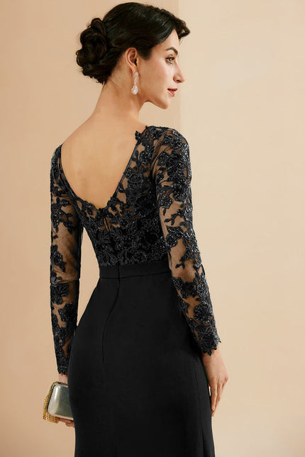 Robe Longue Noire Dentelle Soirée Paillettes - gallery 5