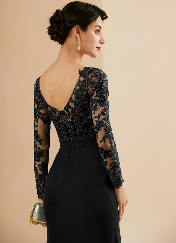 Robe Longue Noire Dentelle Soirée Paillettes - gallery 5