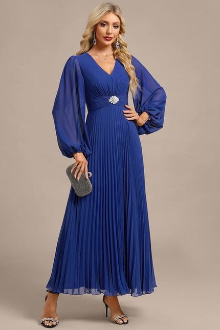 Robe de Soirée Bleu Plissé Élégant - gallery 4