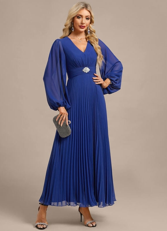 Robe de Soirée Bleu Plissé Élégant - gallery 4