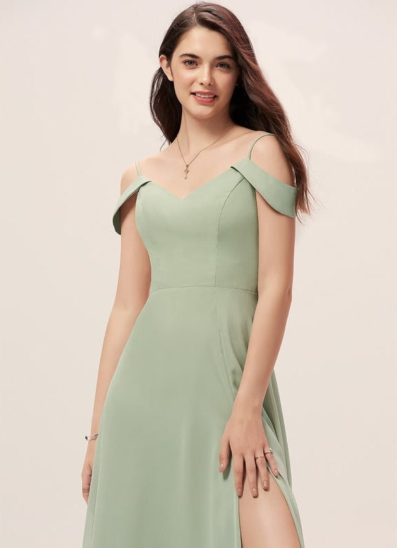 Robe de Soirée Mousseline Beige - gallery 2