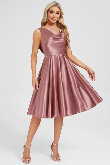 Robe de Soirée Satin Rose Chic - gallery 1