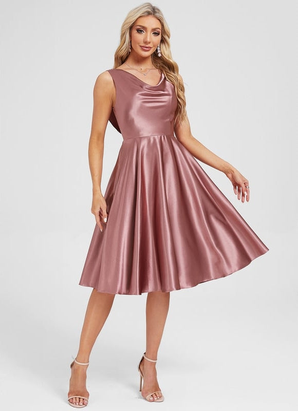 Robe de Soirée Satin Rose Chic - gallery 1