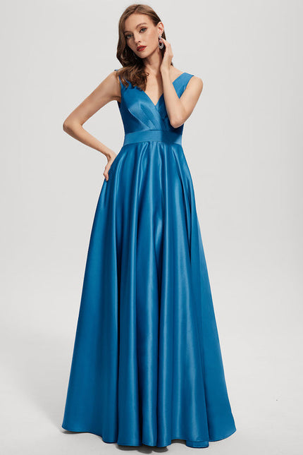Robe de Soirée Satin Éclat Bleu - gallery 2