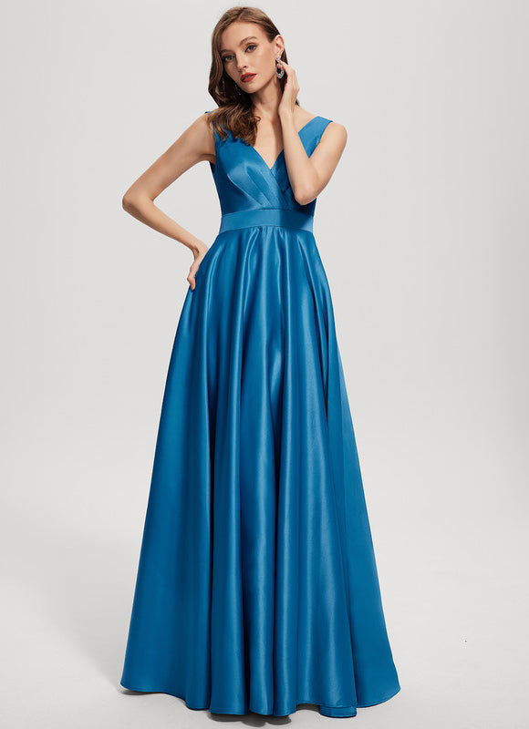 Robe de Soirée Satin Éclat Bleu - gallery 2