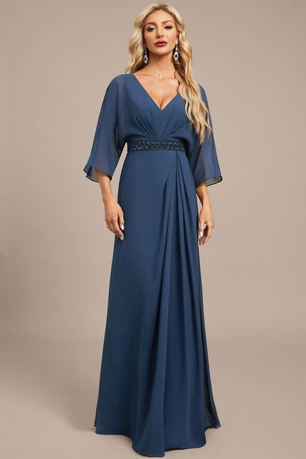 Robe de Soirée Chiffon Marine - gallery 2